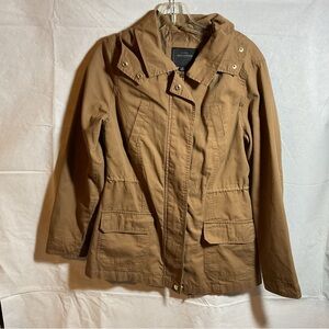 Miss London Hooded, Drawstring Utility/Army Jacket, medium, tan
